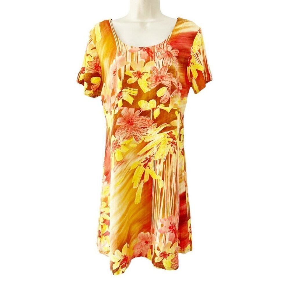 VTG Jams World Orange Yellow Hawaiian Floral Manoa Mini Dress w/ Tie Back Sz XS